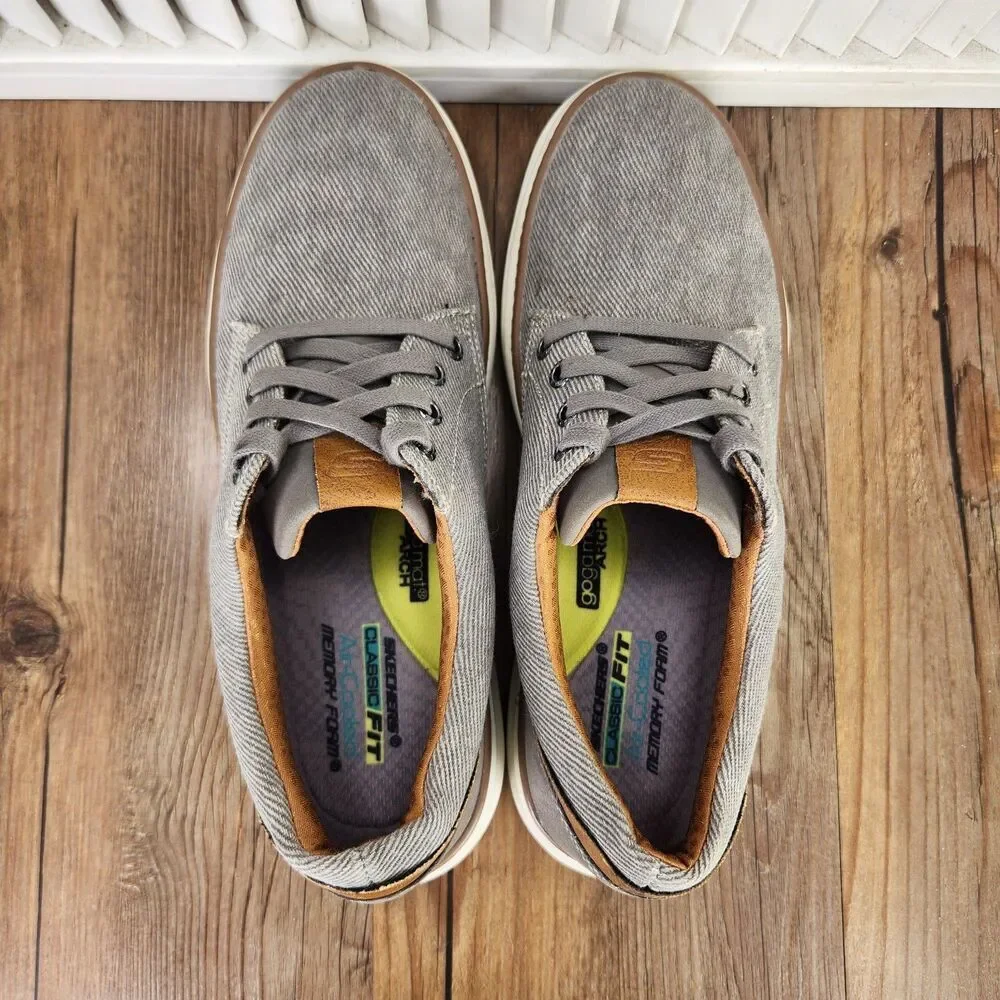 Skechers Moreno Ederson Mens Size 8.5 Taupe Canvas Lace Up Preppy Shoes 65981